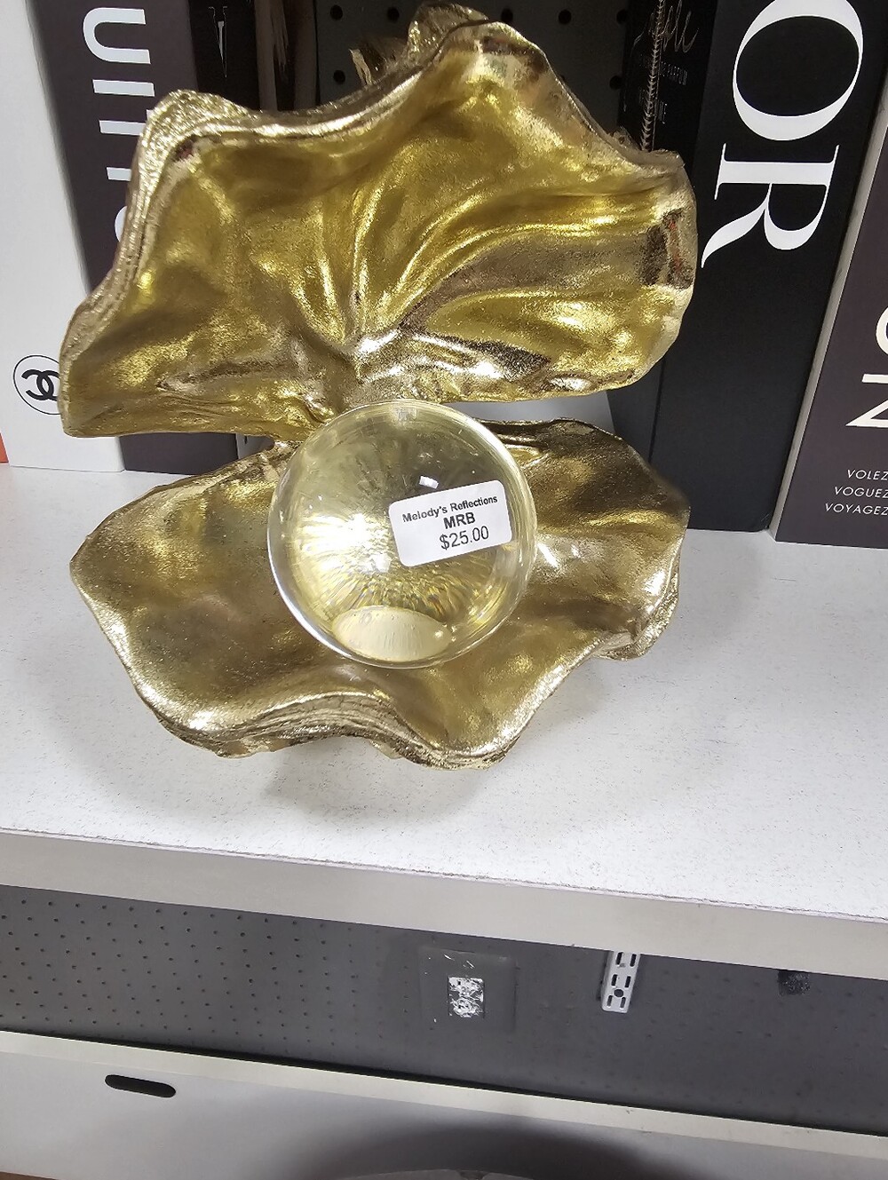 Gold Shell Decorative Accent with Glass Orb -